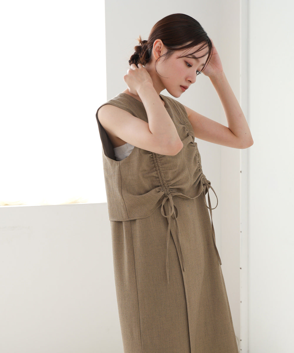 【低身長向けサイズあり】シャーリングレイヤード風ワンピース