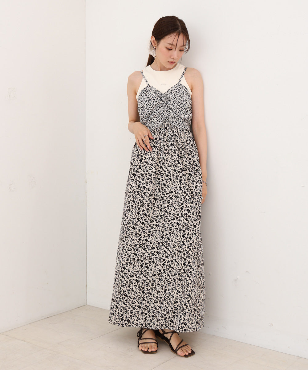 【S・Mサイズ展開】リトルフラワーシャーリングキャミワンピース