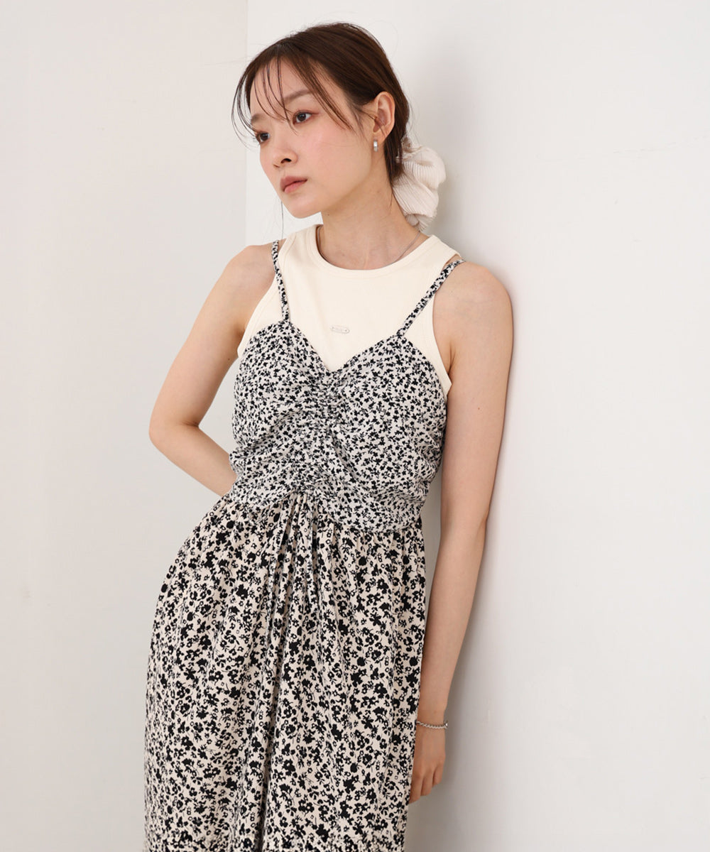 【S・Mサイズ展開】リトルフラワーシャーリングキャミワンピース