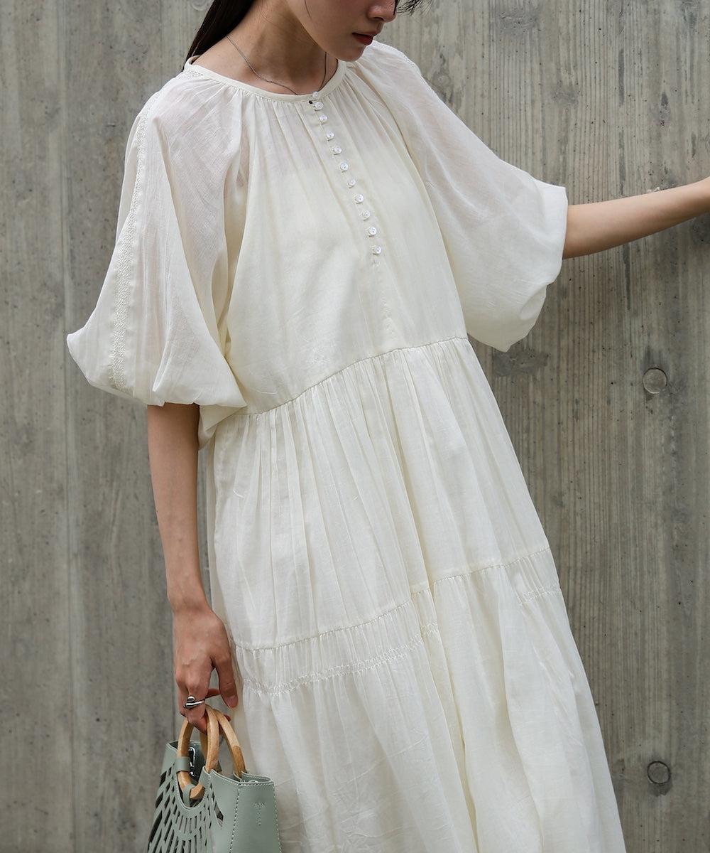 【S・Mサイズ展開】コットンボイルギャザーワンピース