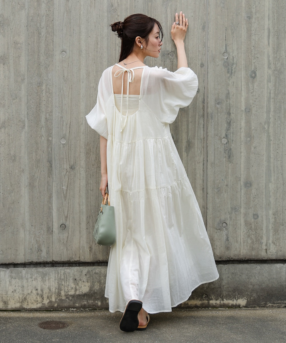 【S・Mサイズ展開】コットンボイルギャザーワンピース
