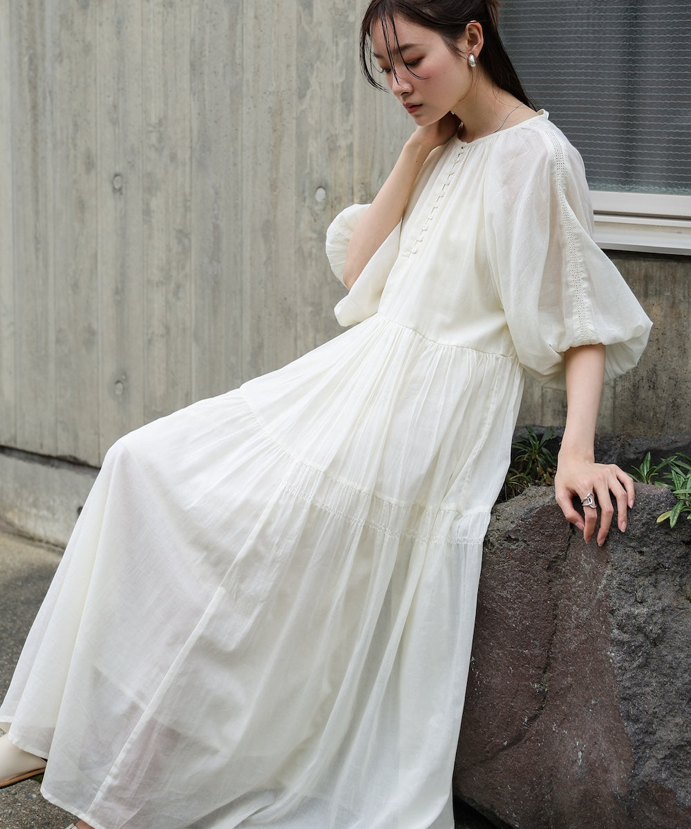 【S・Mサイズ展開】コットンボイルギャザーワンピース