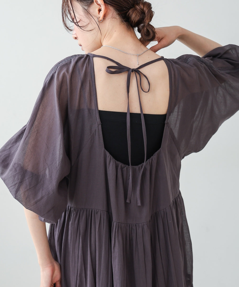 【S・Mサイズ展開】コットンボイルギャザーワンピース