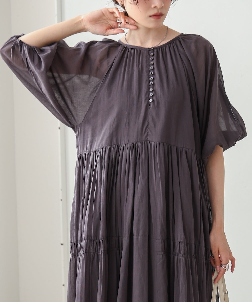 【S・Mサイズ展開】コットンボイルギャザーワンピース