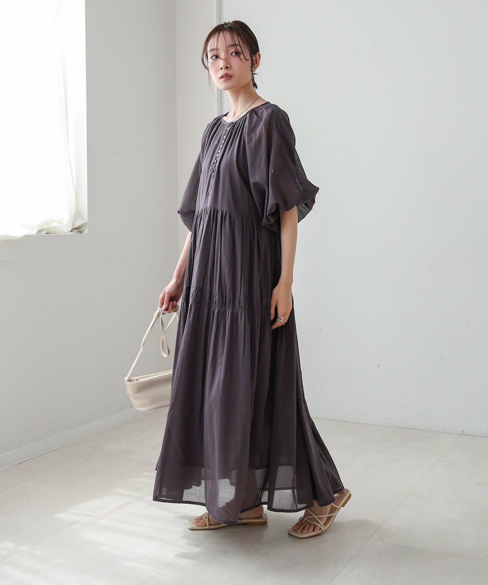 【S・Mサイズ展開】コットンボイルギャザーワンピース