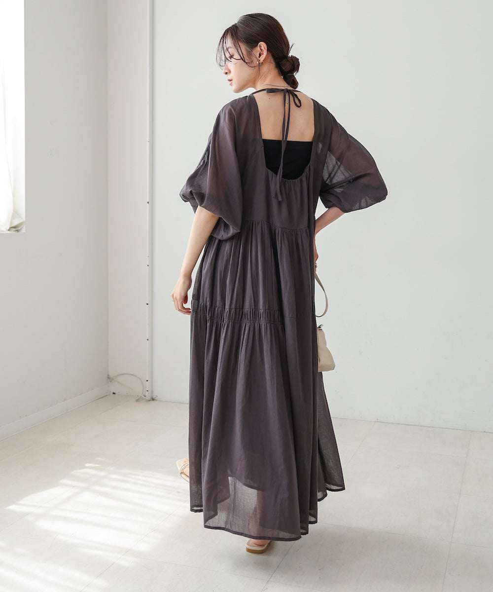 【S・Mサイズ展開】コットンボイルギャザーワンピース