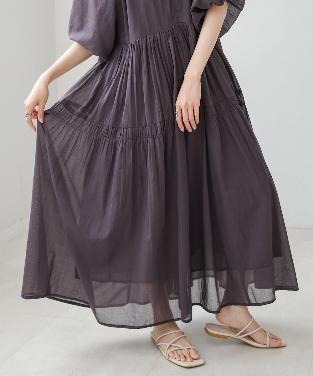 【S・Mサイズ展開】コットンボイルギャザーワンピース