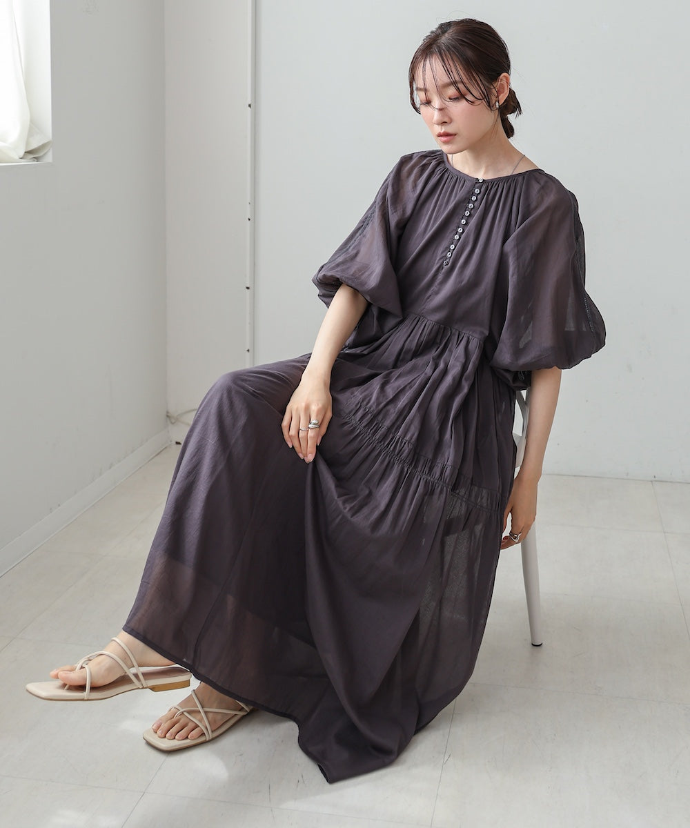 【S・Mサイズ展開】コットンボイルギャザーワンピース