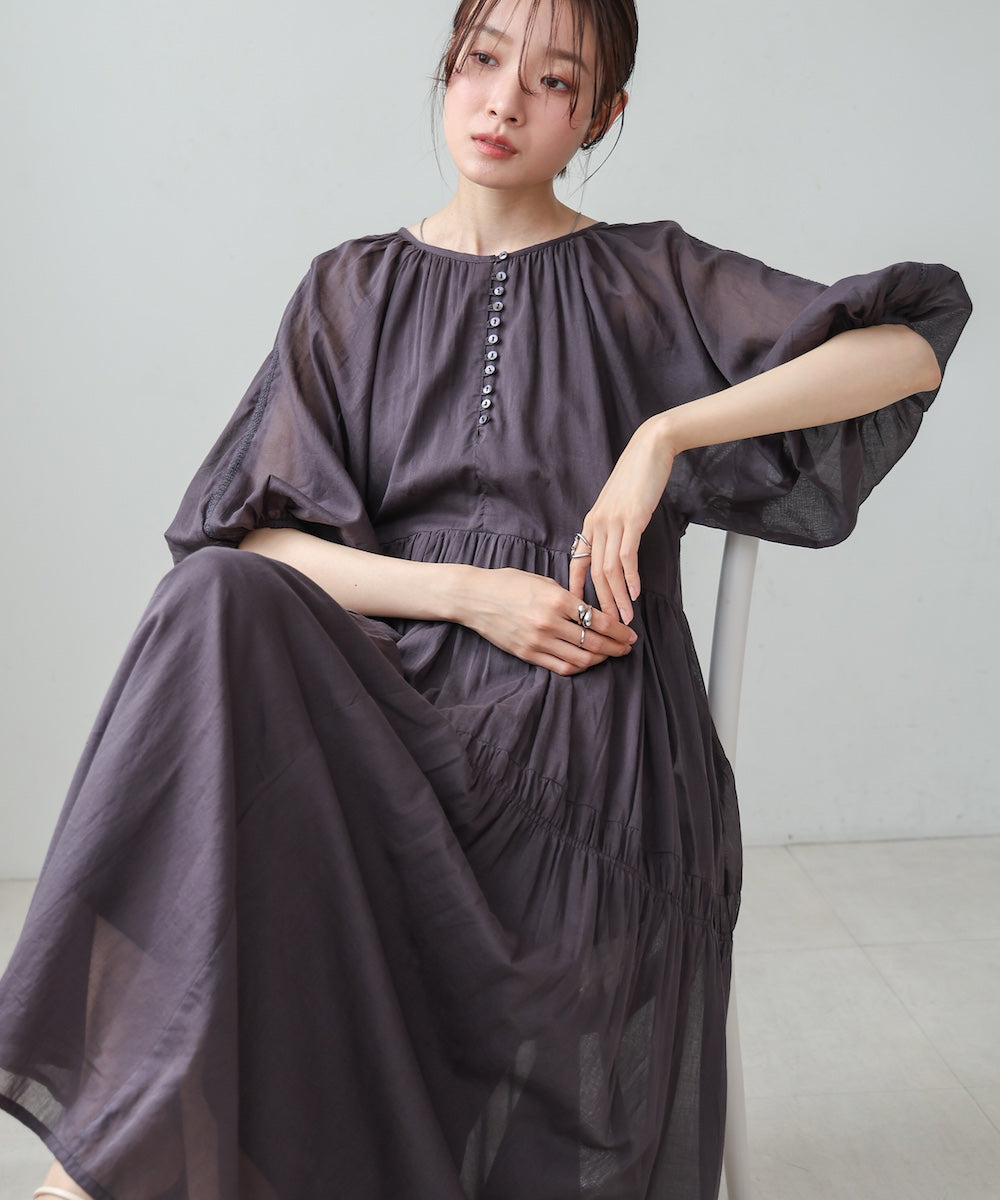 【S・Mサイズ展開】コットンボイルギャザーワンピース