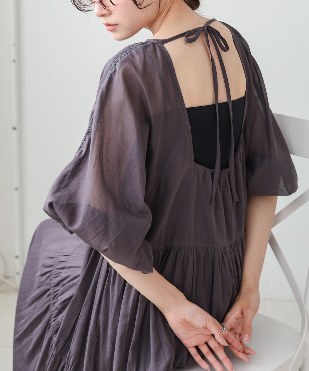 【S・Mサイズ展開】コットンボイルギャザーワンピース