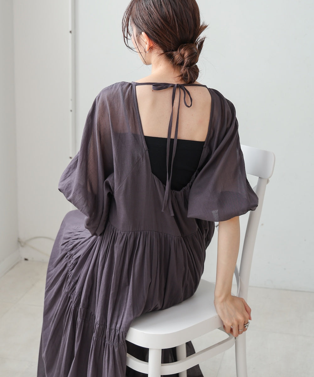 【S・Mサイズ展開】コットンボイルギャザーワンピース