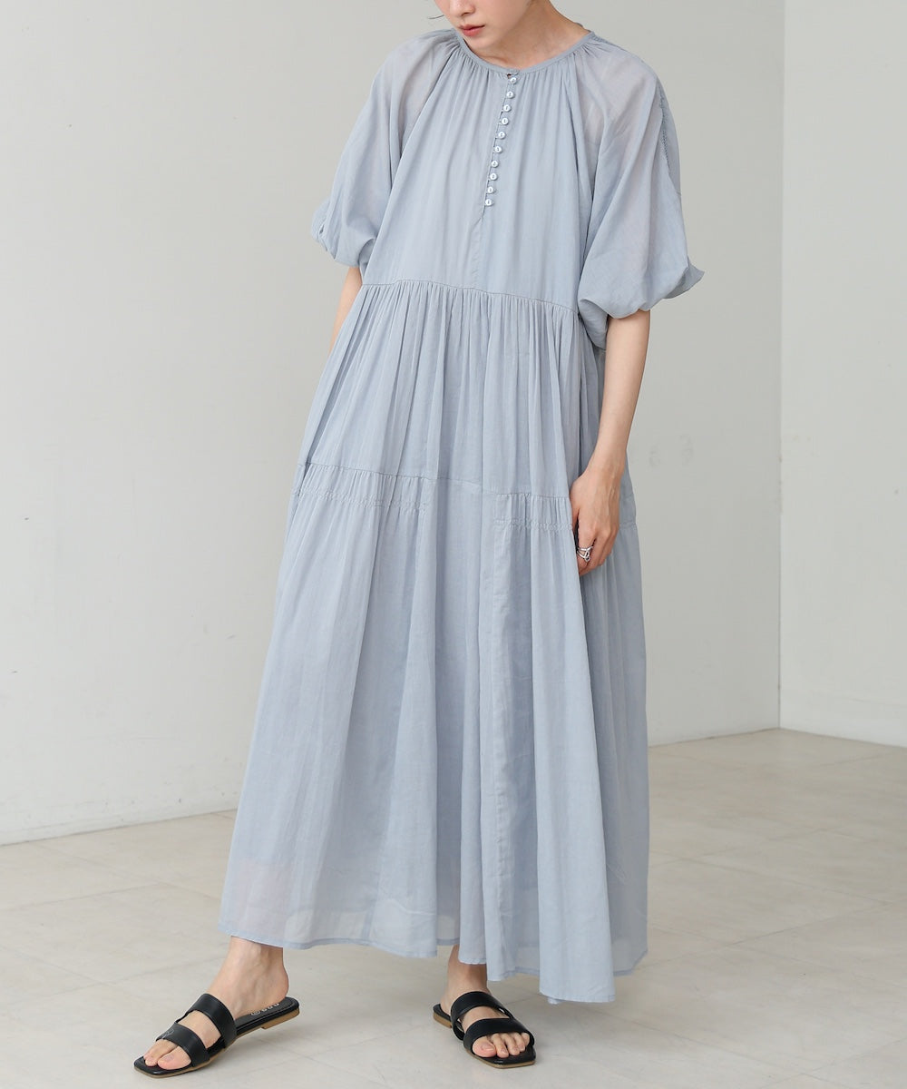 【S・Mサイズ展開】コットンボイルギャザーワンピース