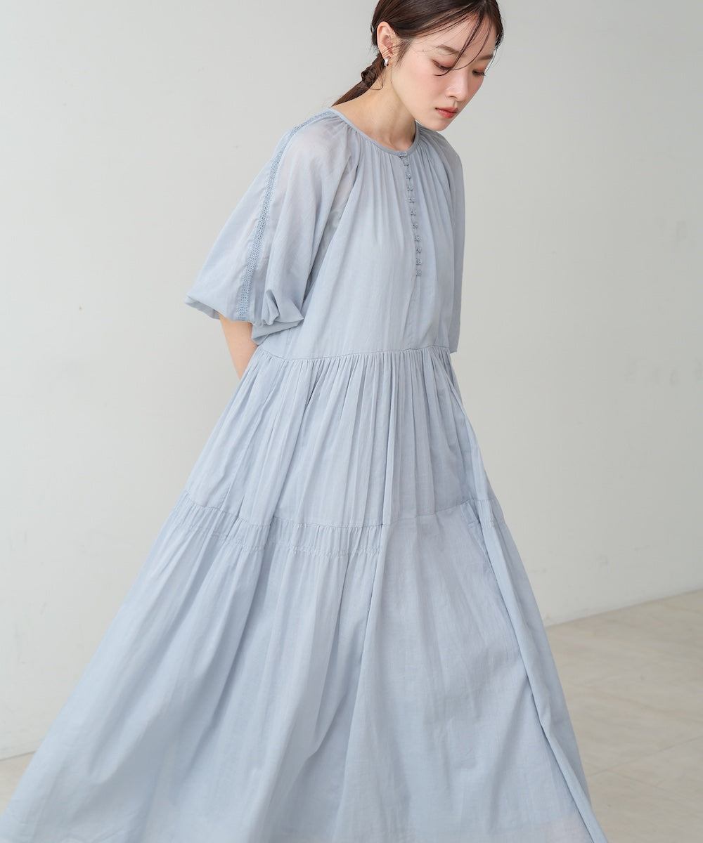【S・Mサイズ展開】コットンボイルギャザーワンピース