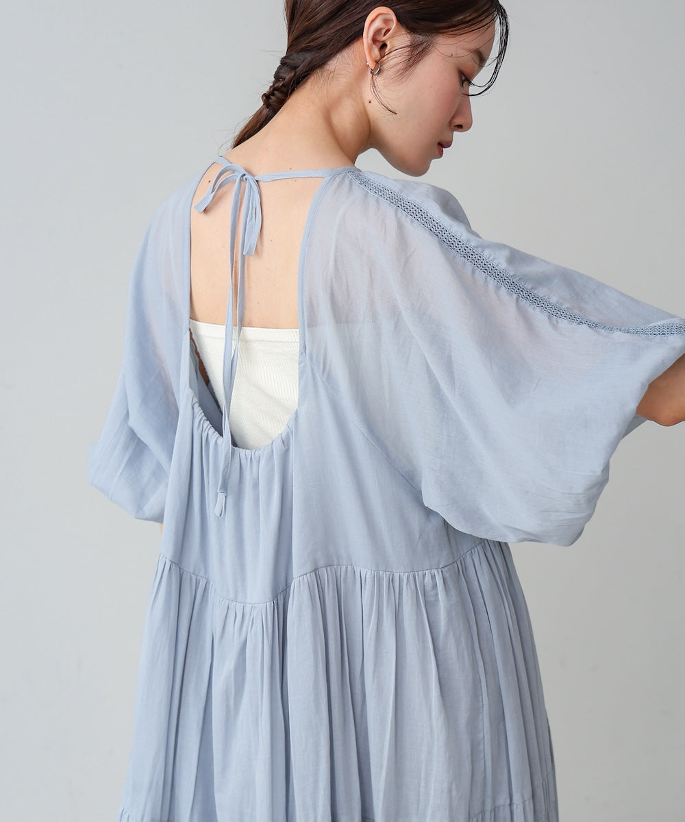 【S・Mサイズ展開】コットンボイルギャザーワンピース