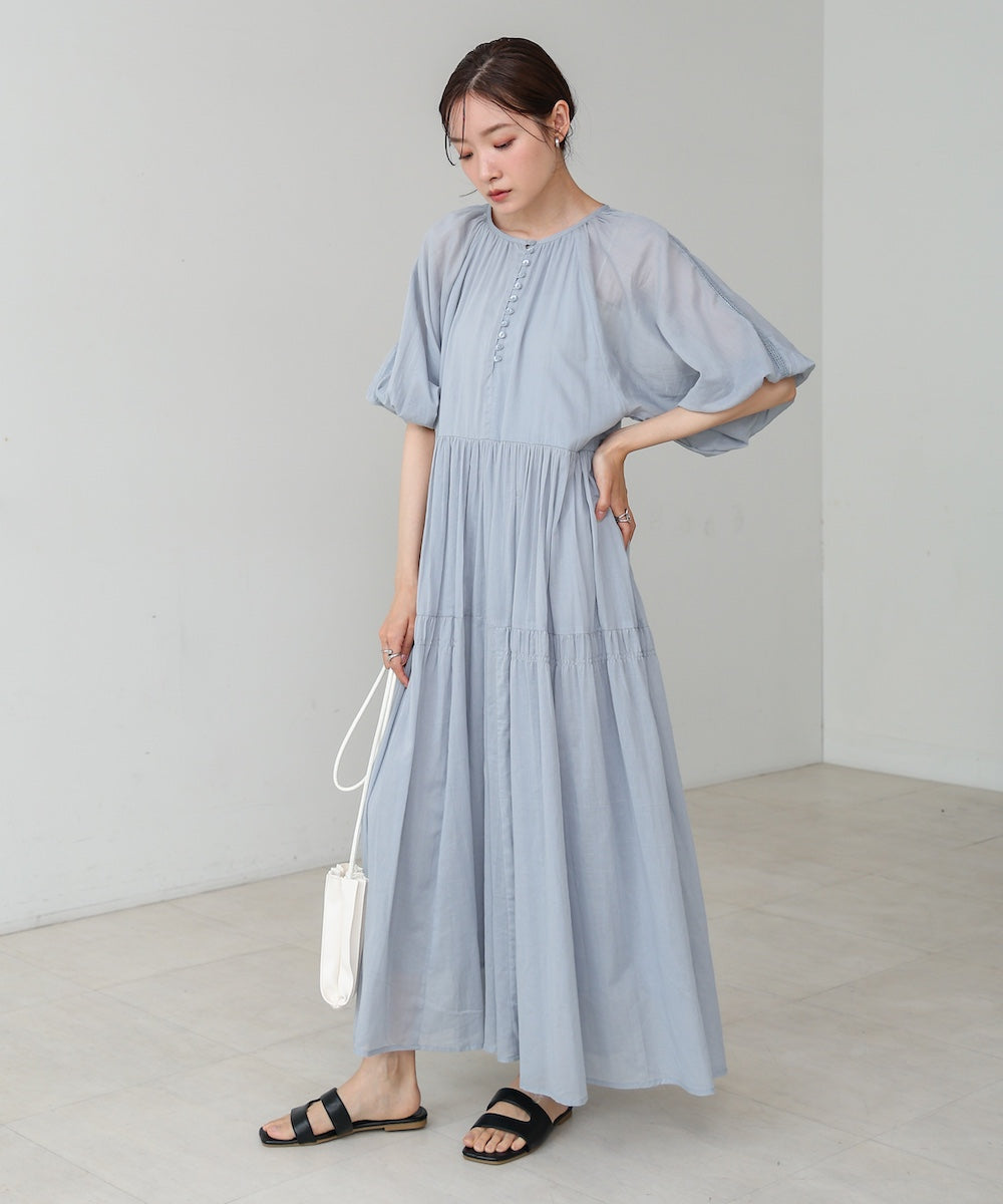 【S・Mサイズ展開】コットンボイルギャザーワンピース