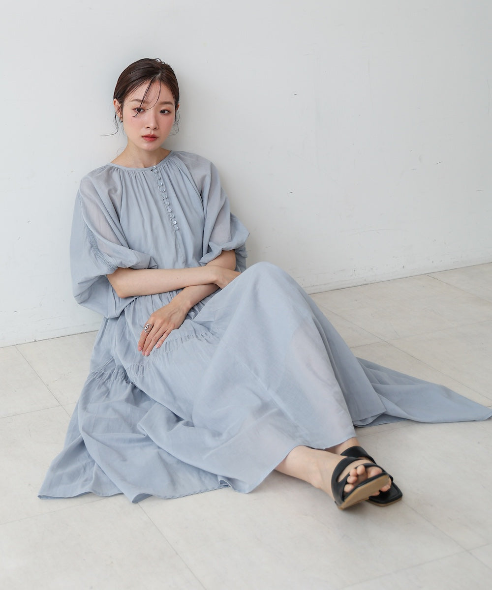 【S・Mサイズ展開】コットンボイルギャザーワンピース
