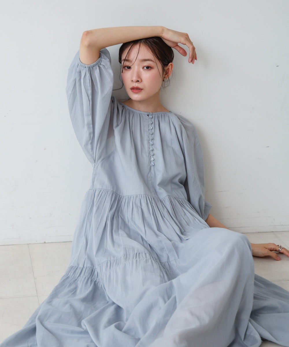 【S・Mサイズ展開】コットンボイルギャザーワンピース