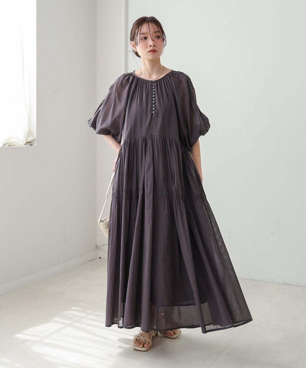 【S・Mサイズ展開】コットンボイルギャザーワンピース