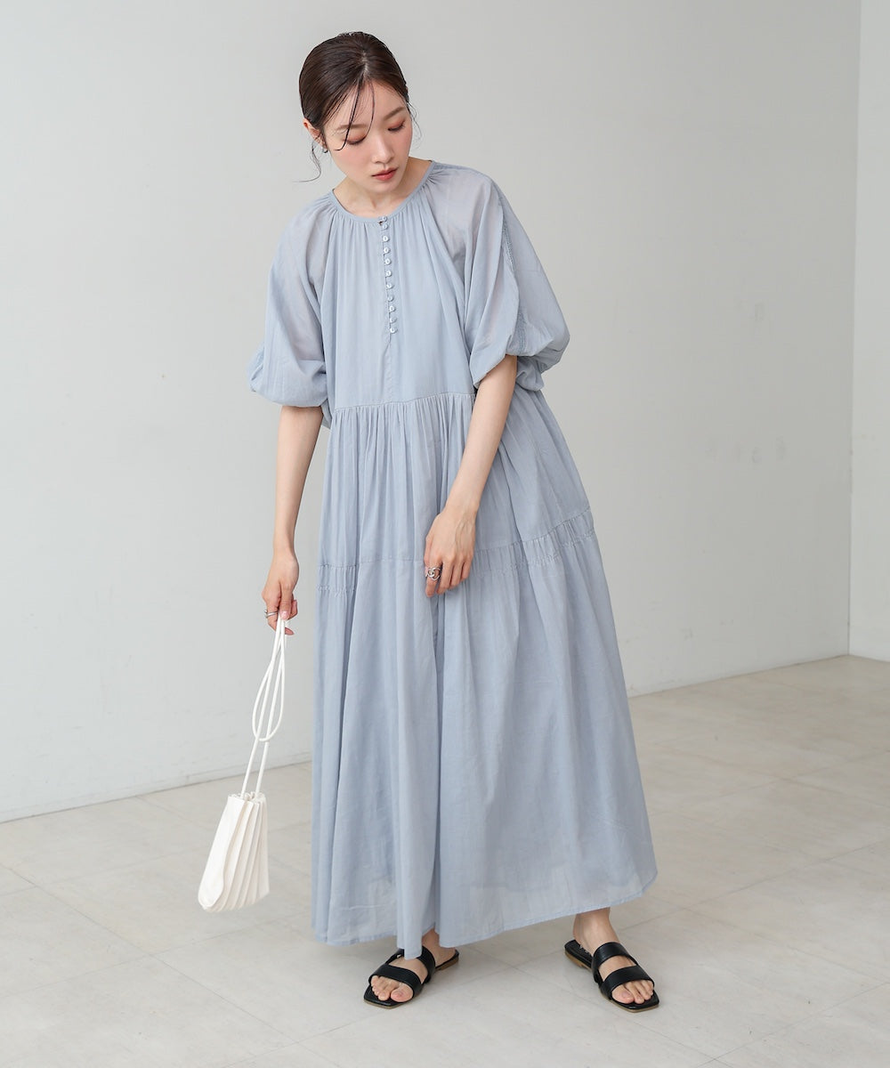 【S・Mサイズ展開】コットンボイルギャザーワンピース