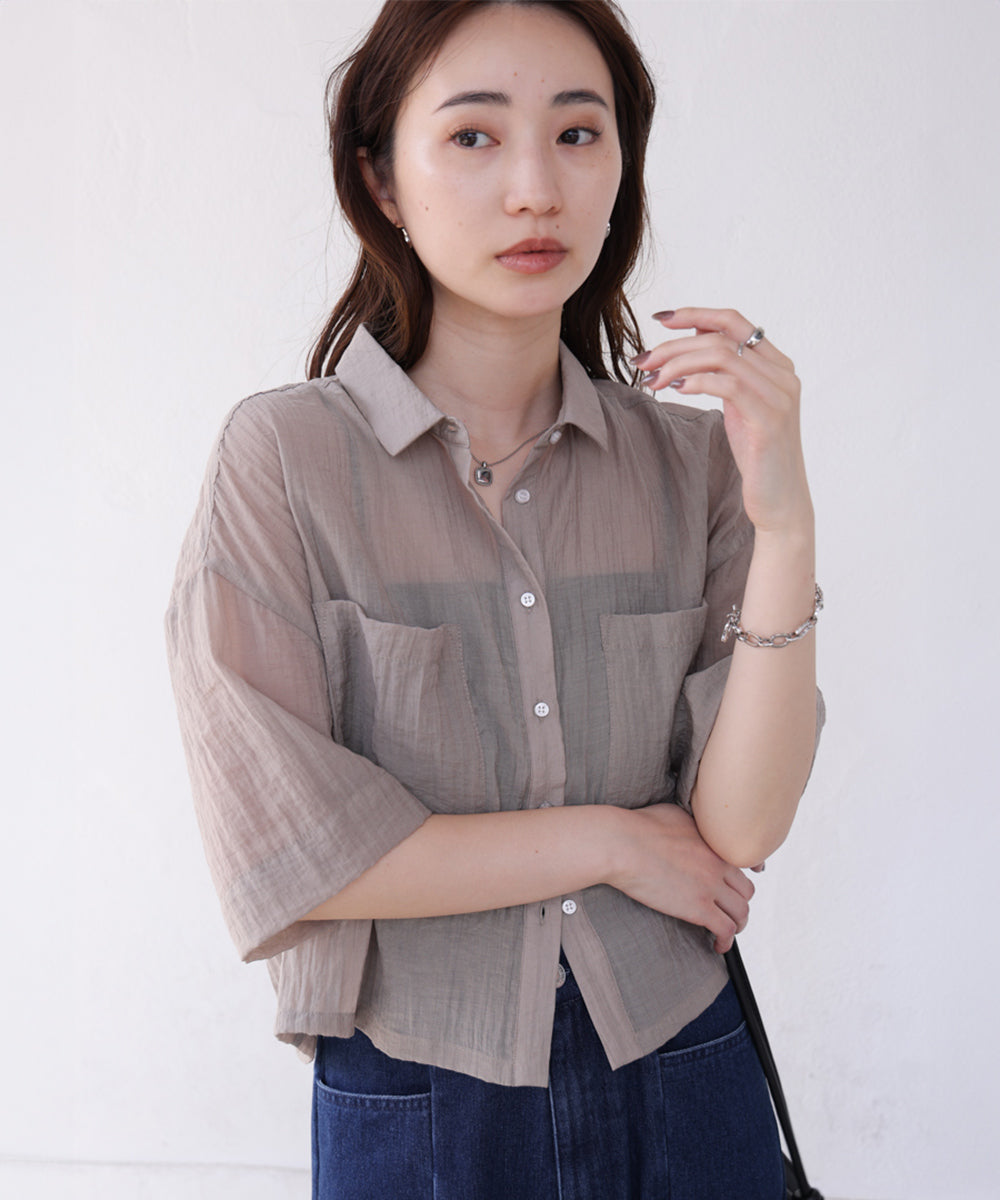 シアーショートシャツブラウス