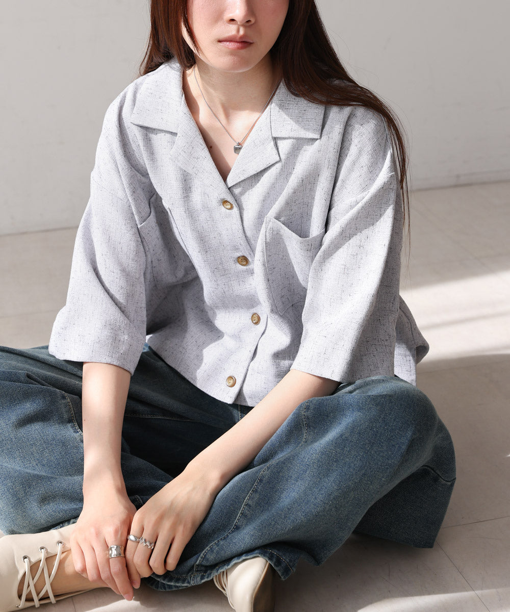 オープンカラーハーフスリーブシャツ