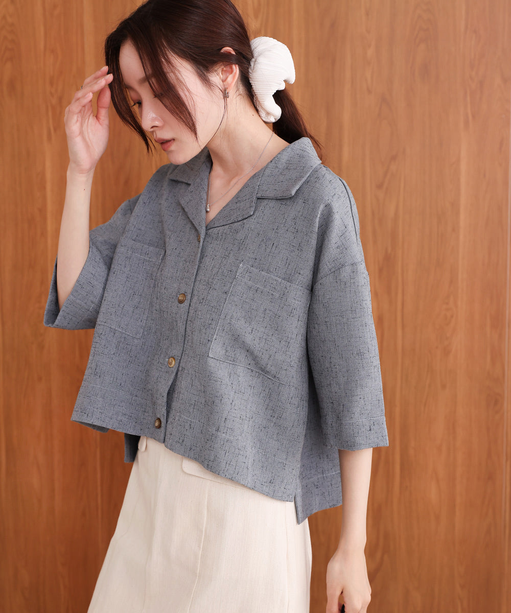 オープンカラーハーフスリーブシャツ