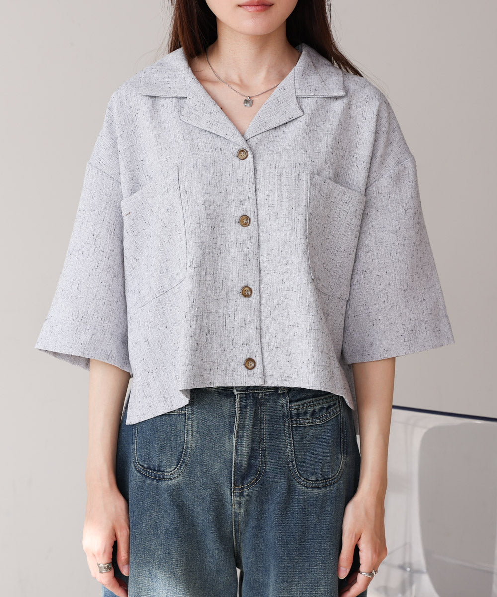 オープンカラーハーフスリーブシャツ