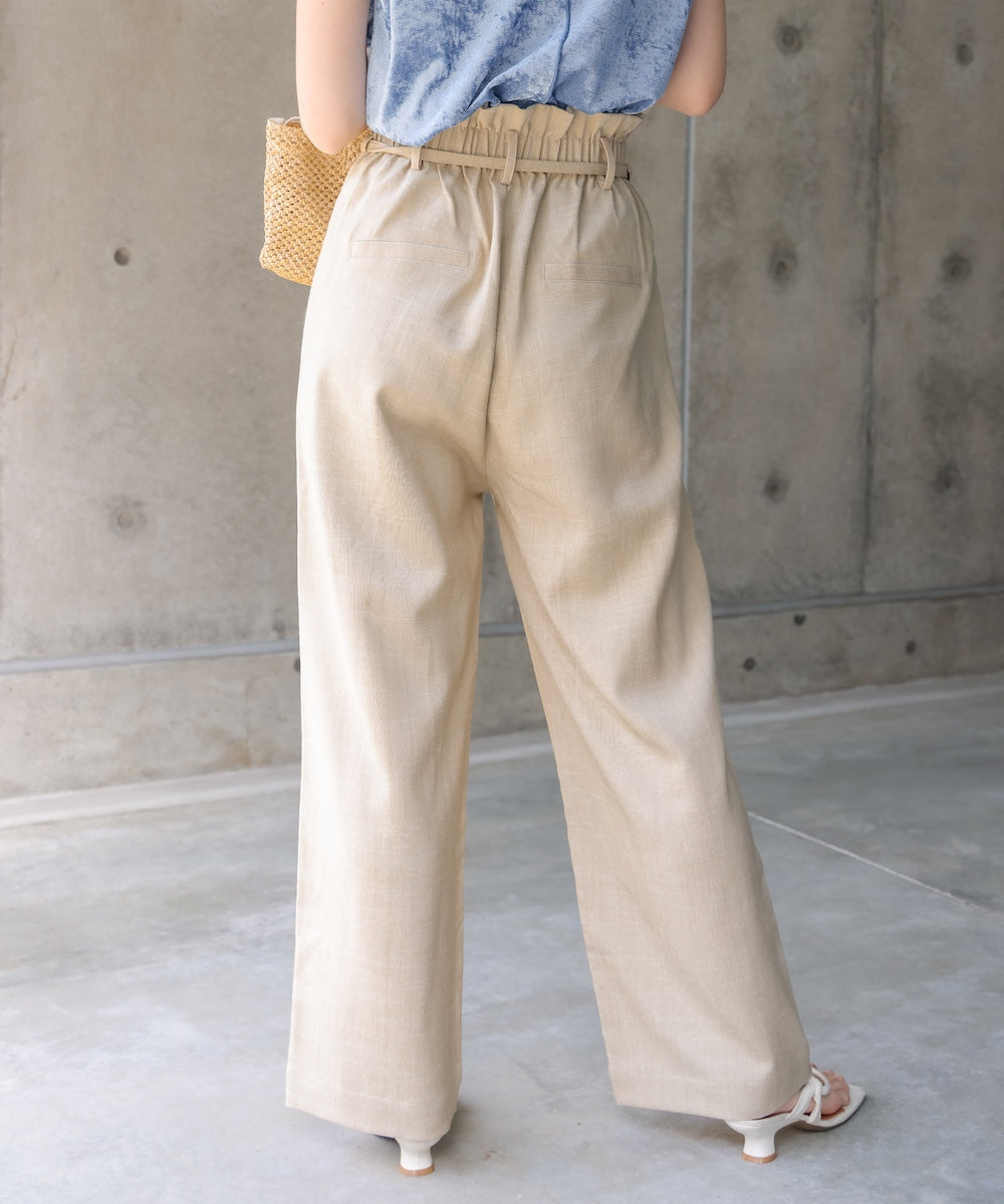 リネンライクウエストギャザーパンツ