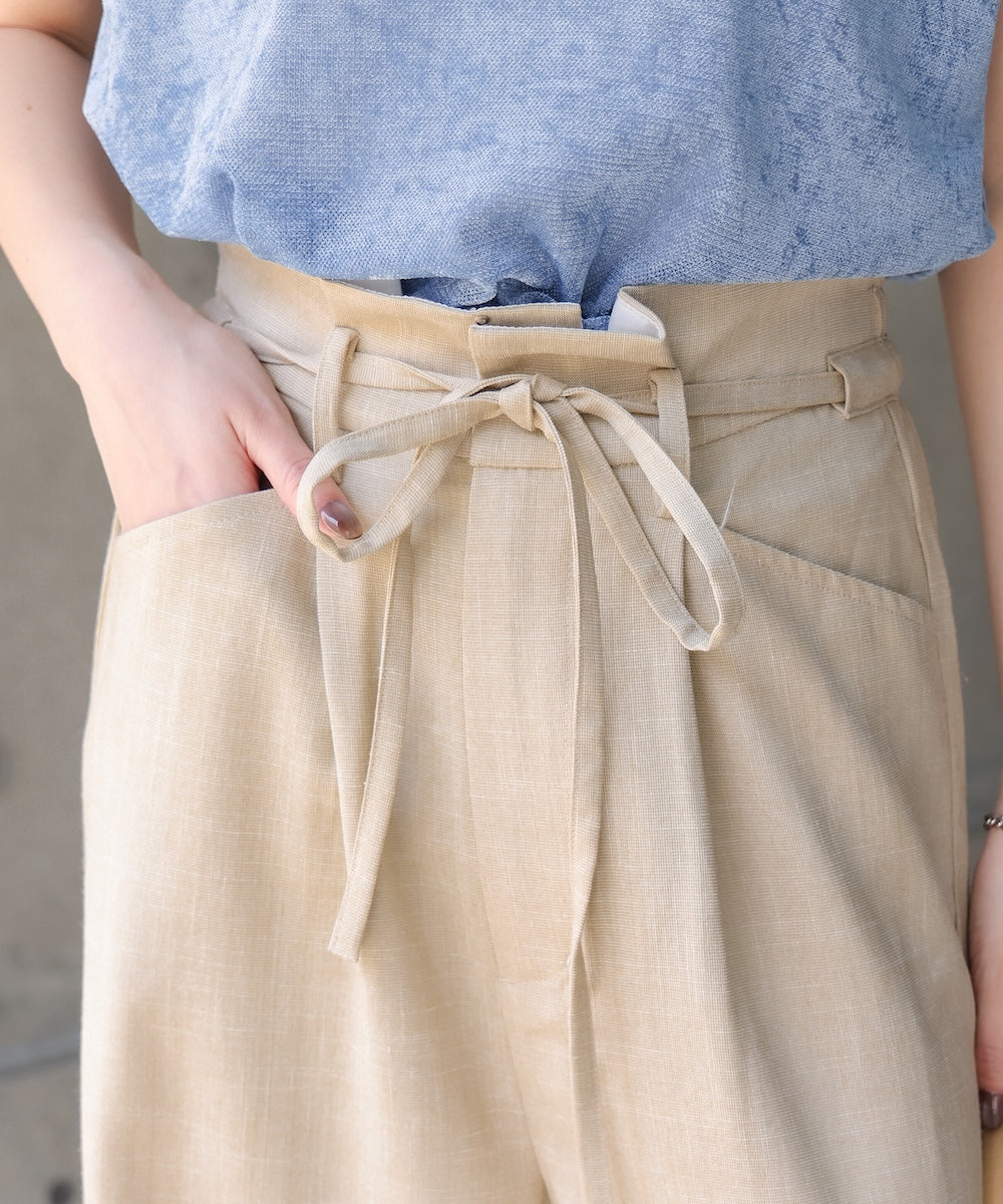 リネンライクウエストギャザーパンツ