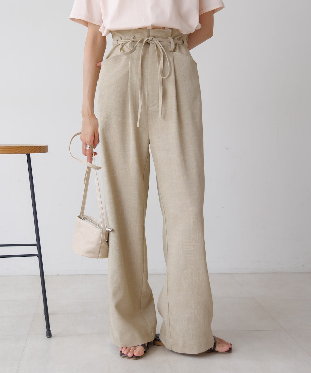リネンライクウエストギャザーパンツ