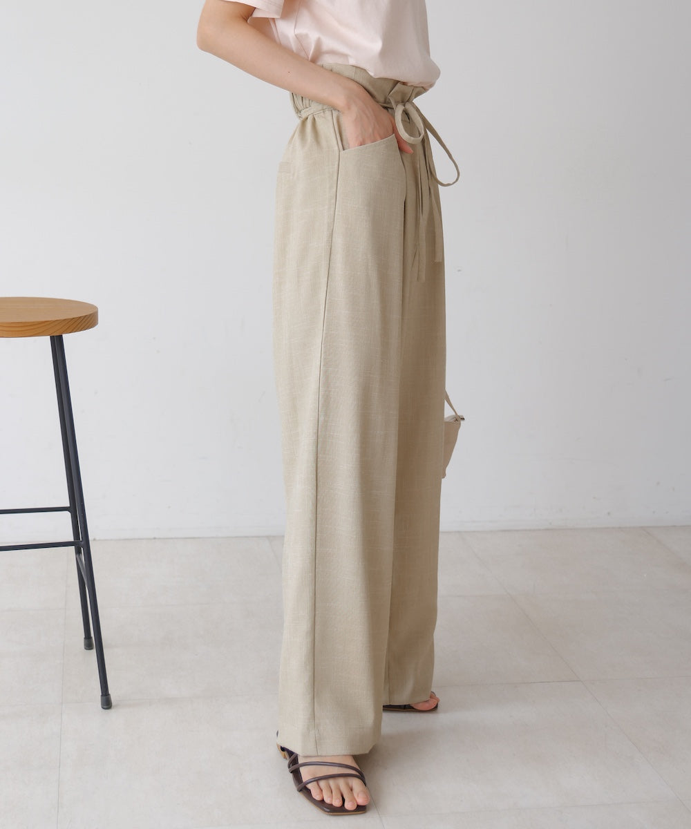 リネンライクウエストギャザーパンツ