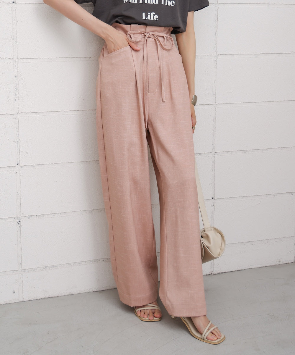 リネンライクウエストギャザーパンツ