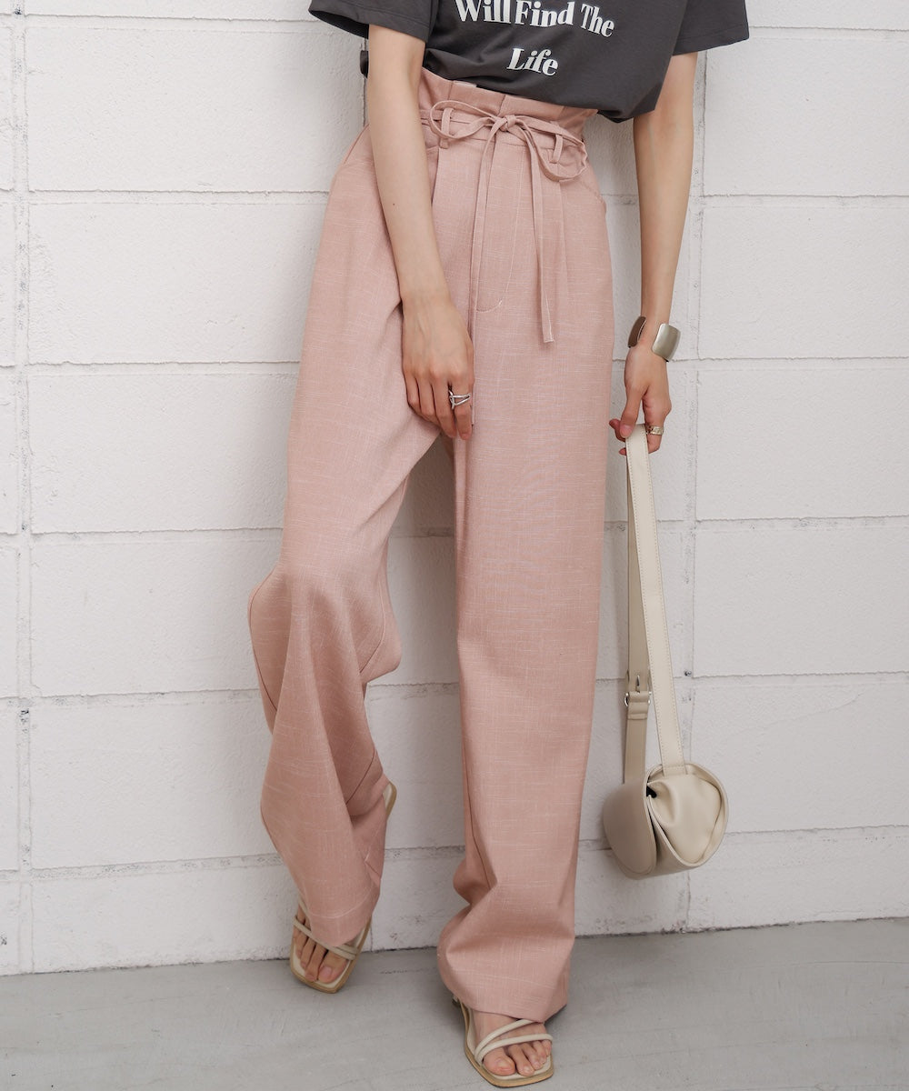 リネンライクウエストギャザーパンツ