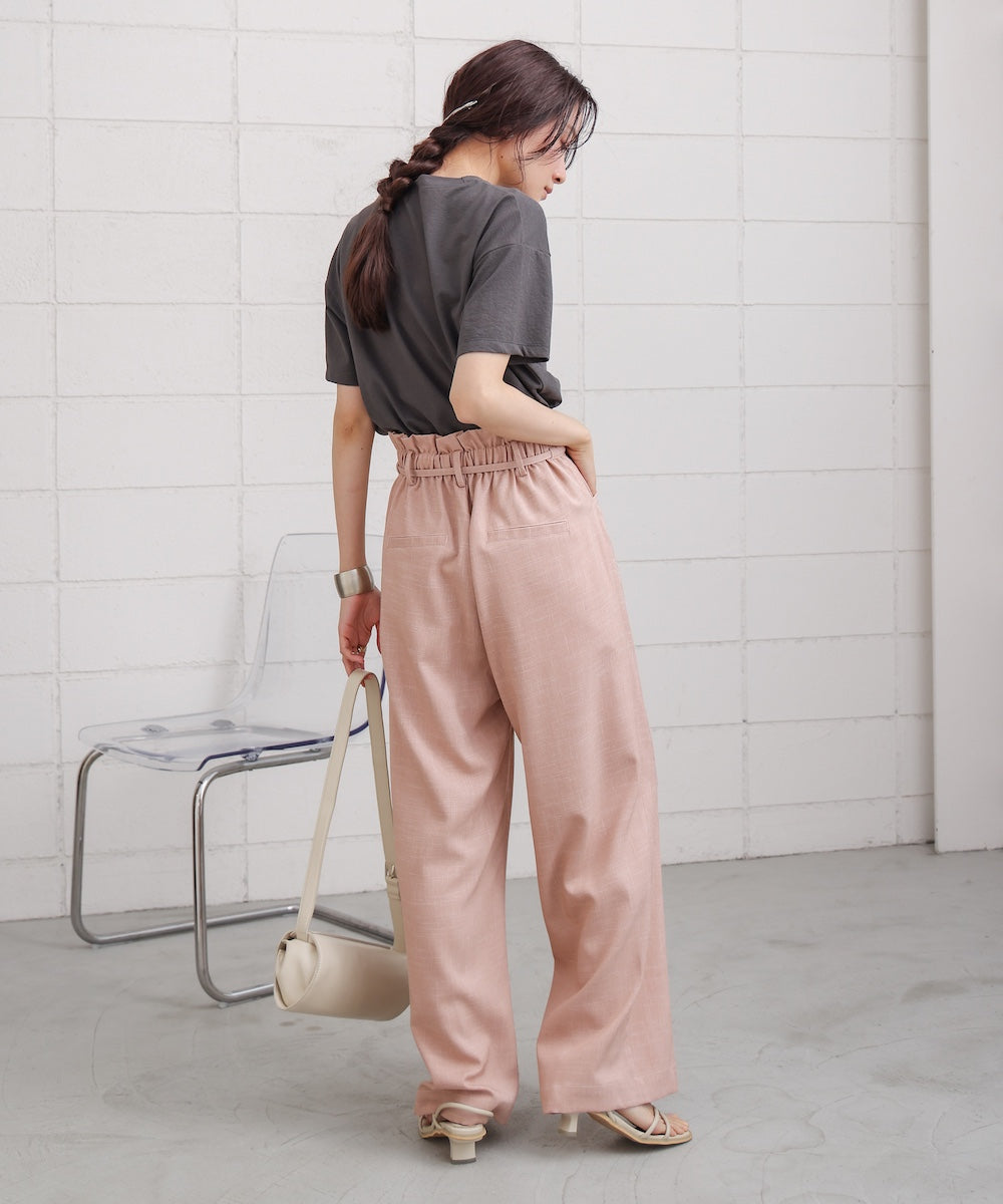 リネンライクウエストギャザーパンツ