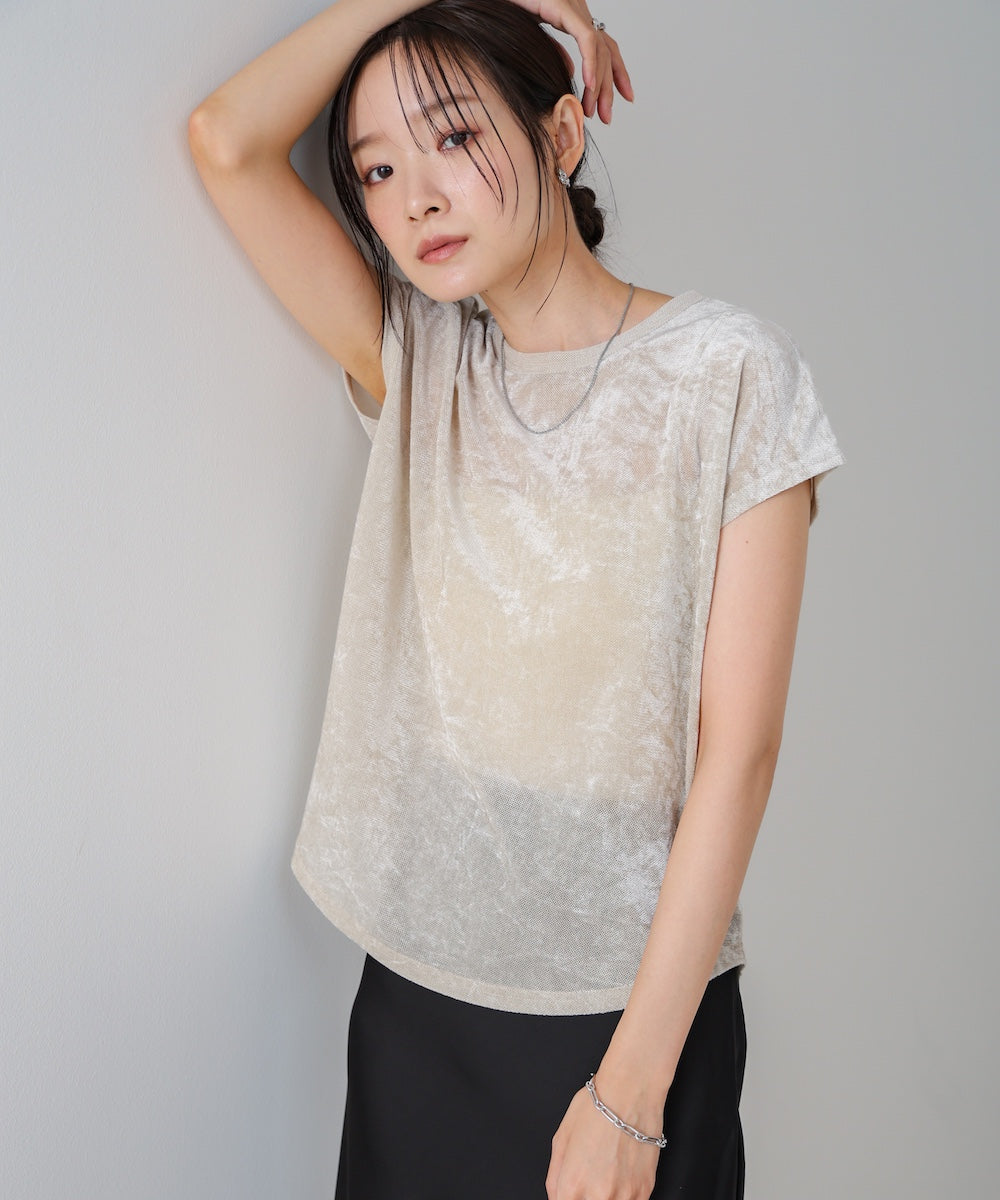 【新色追加】シアーベロアフレンチスリーブカットソー
