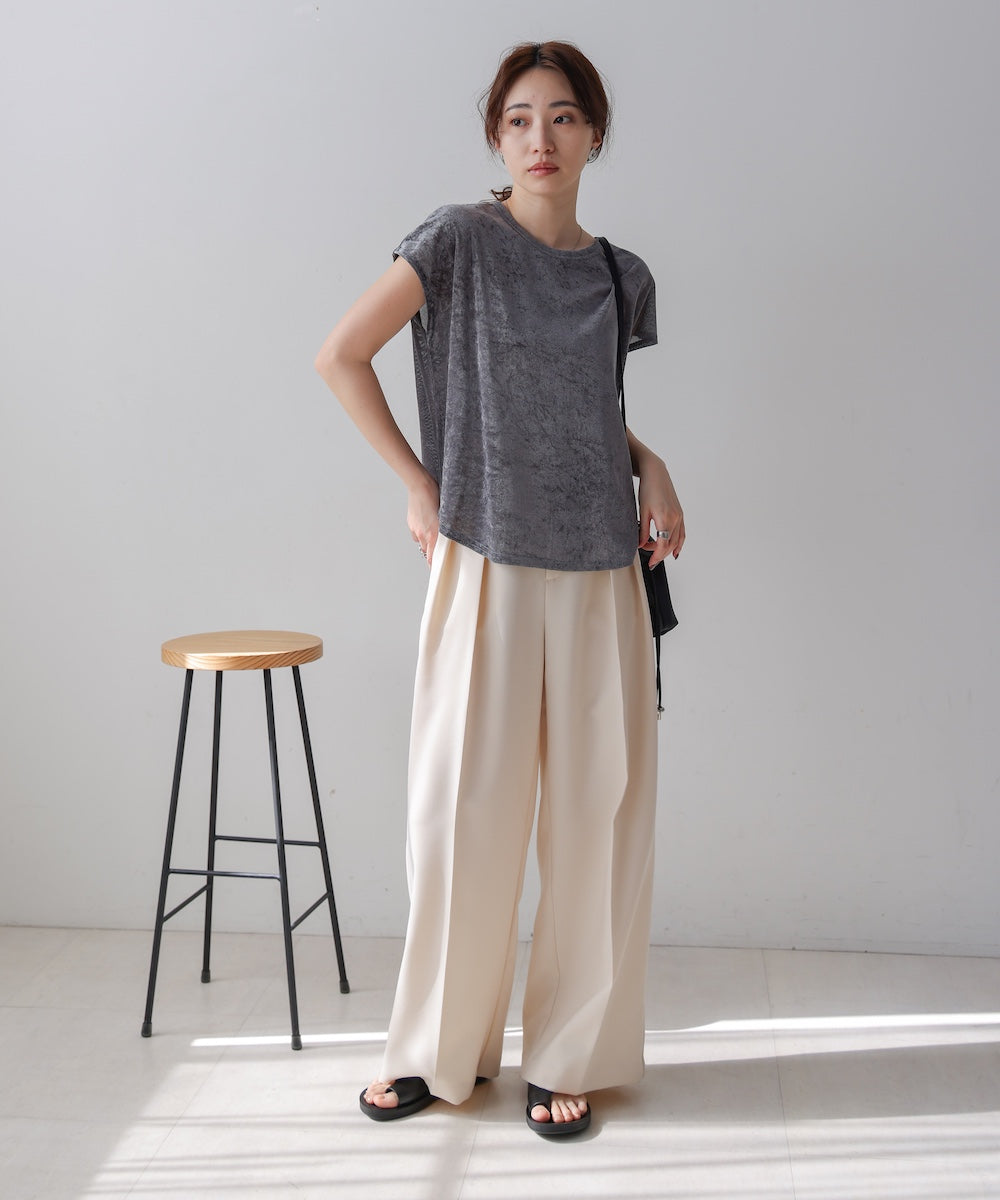 【新色追加】シアーベロアフレンチスリーブカットソー