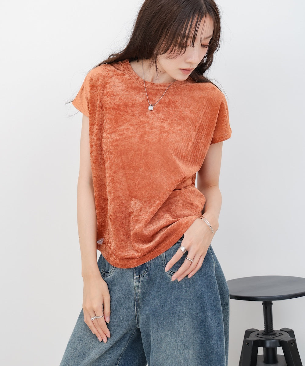 【新色追加】シアーベロアフレンチスリーブカットソー