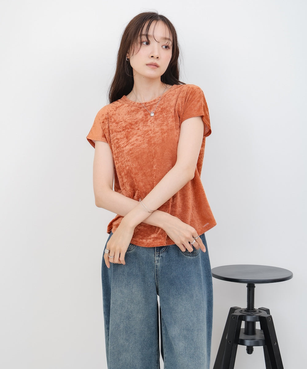 【新色追加】シアーベロアフレンチスリーブカットソー