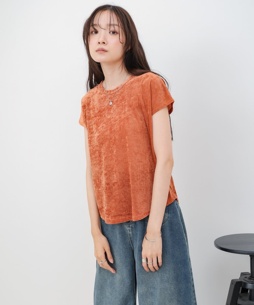 【新色追加】シアーベロアフレンチスリーブカットソー