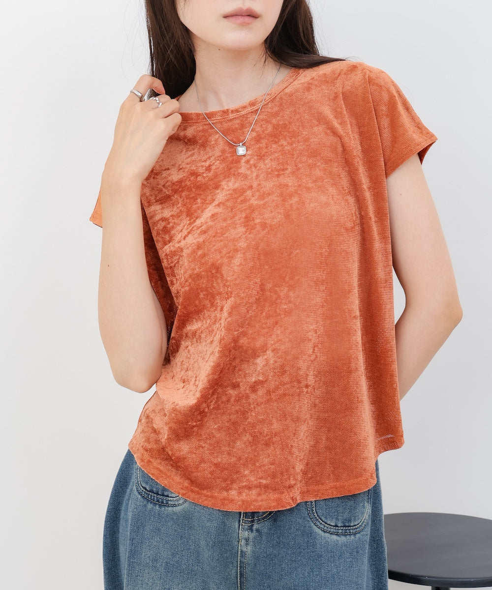 【新色追加】シアーベロアフレンチスリーブカットソー
