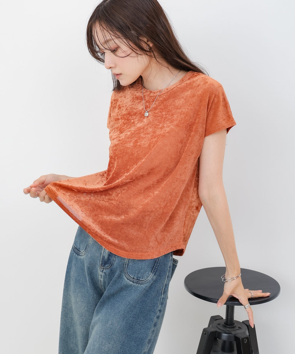 【新色追加】シアーベロアフレンチスリーブカットソー