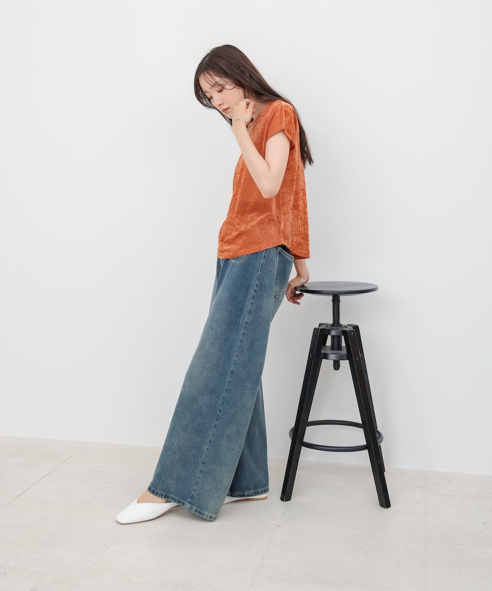 【新色追加】シアーベロアフレンチスリーブカットソー