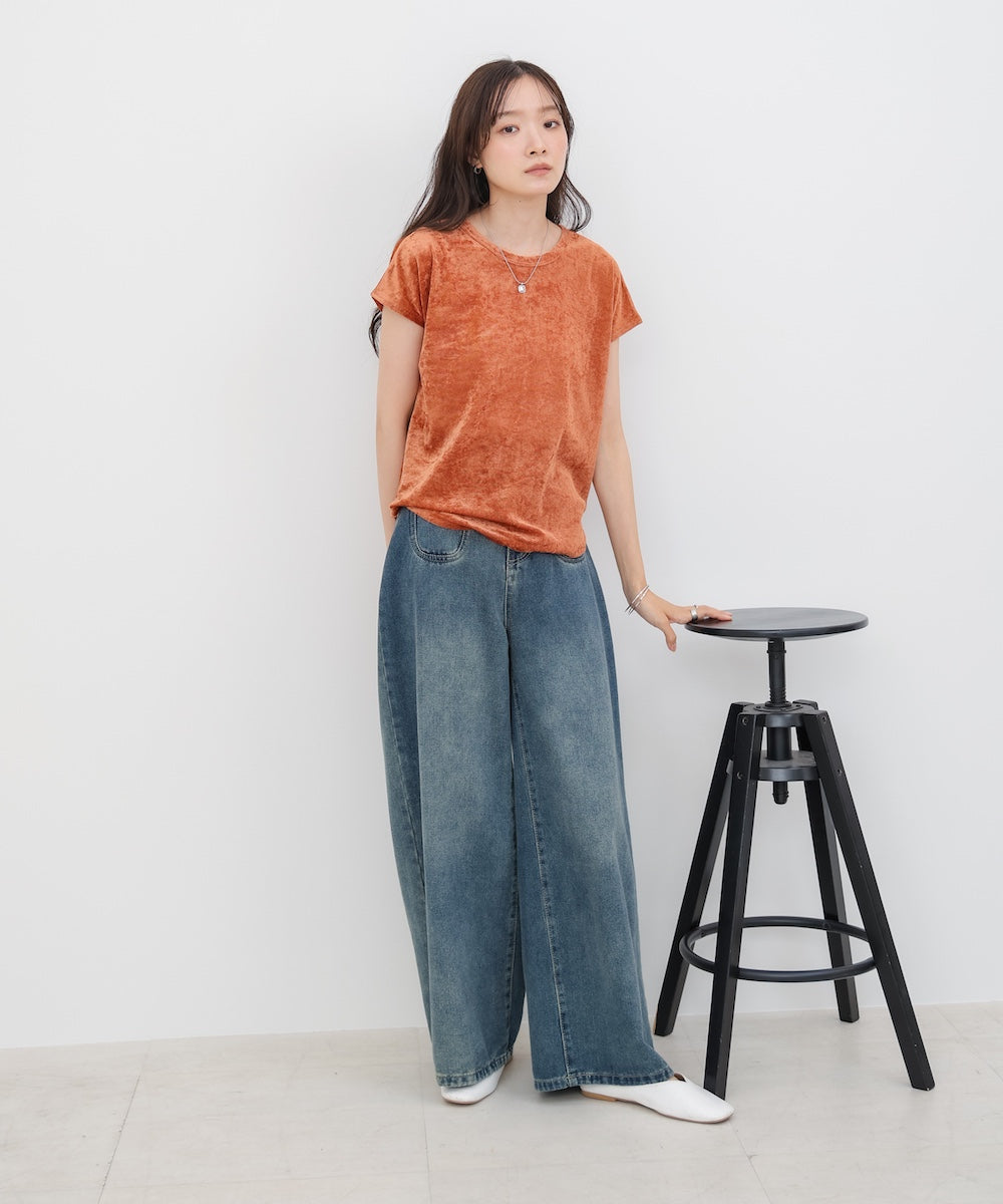 【新色追加】シアーベロアフレンチスリーブカットソー