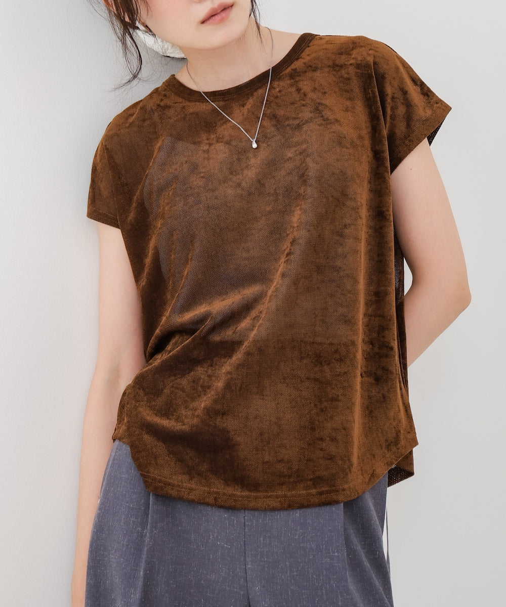 【新色追加】シアーベロアフレンチスリーブカットソー