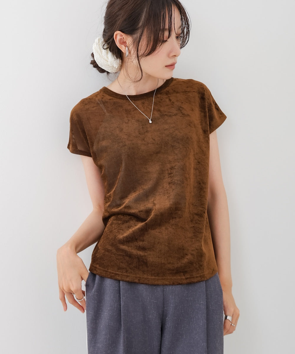 【新色追加】シアーベロアフレンチスリーブカットソー