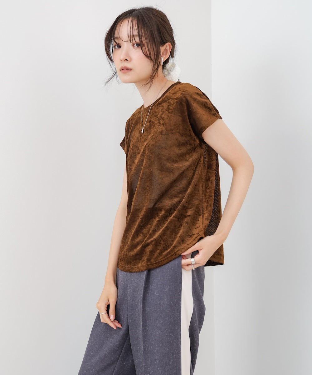 【新色追加】シアーベロアフレンチスリーブカットソー