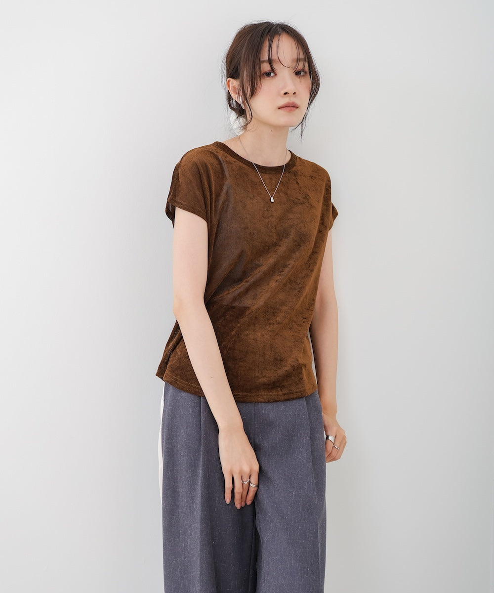 【新色追加】シアーベロアフレンチスリーブカットソー
