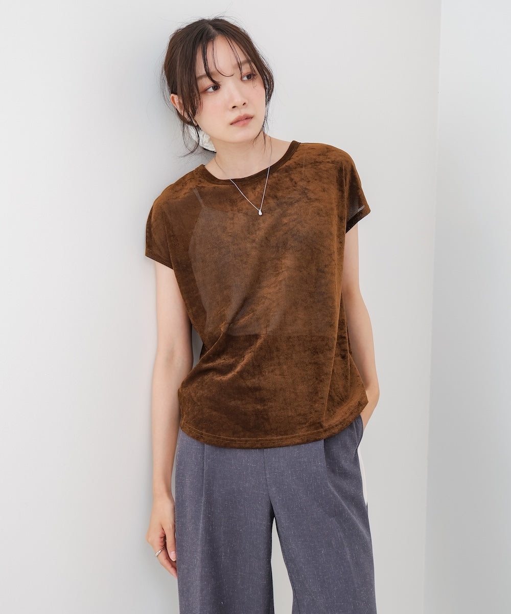 【新色追加】シアーベロアフレンチスリーブカットソー