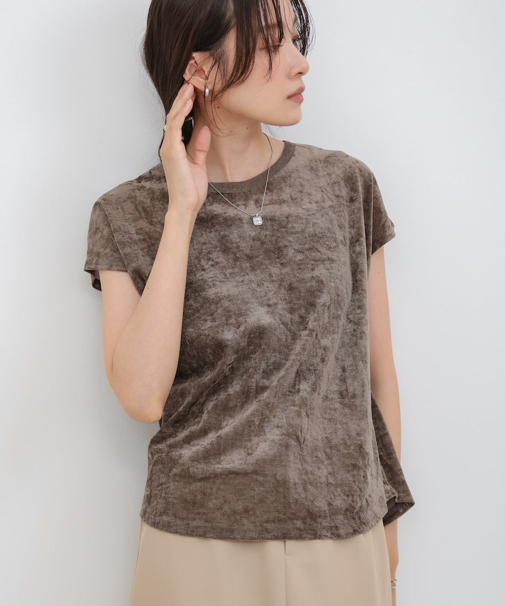 【新色追加】シアーベロアフレンチスリーブカットソー