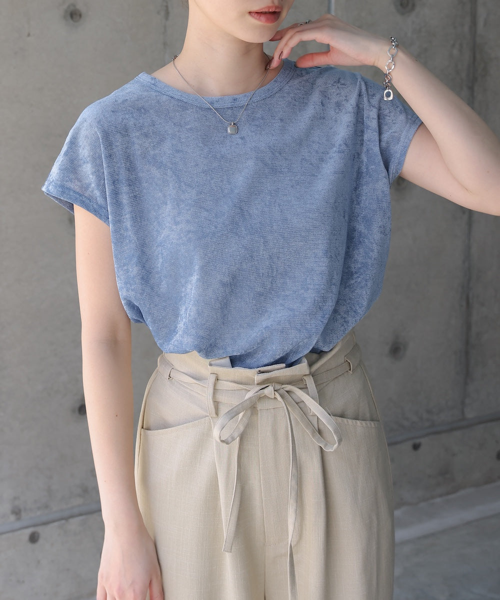 【新色追加】シアーベロアフレンチスリーブカットソー